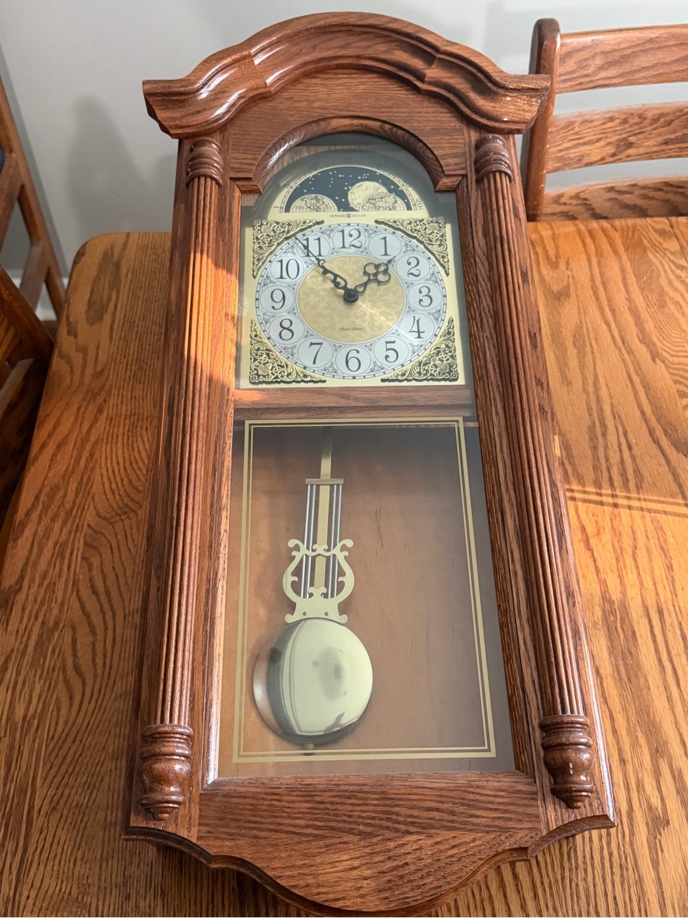 Howard Miller Fenton 620-156 Golden Oak Wall Clock Dual Chime FULLY FUNCTIONAL